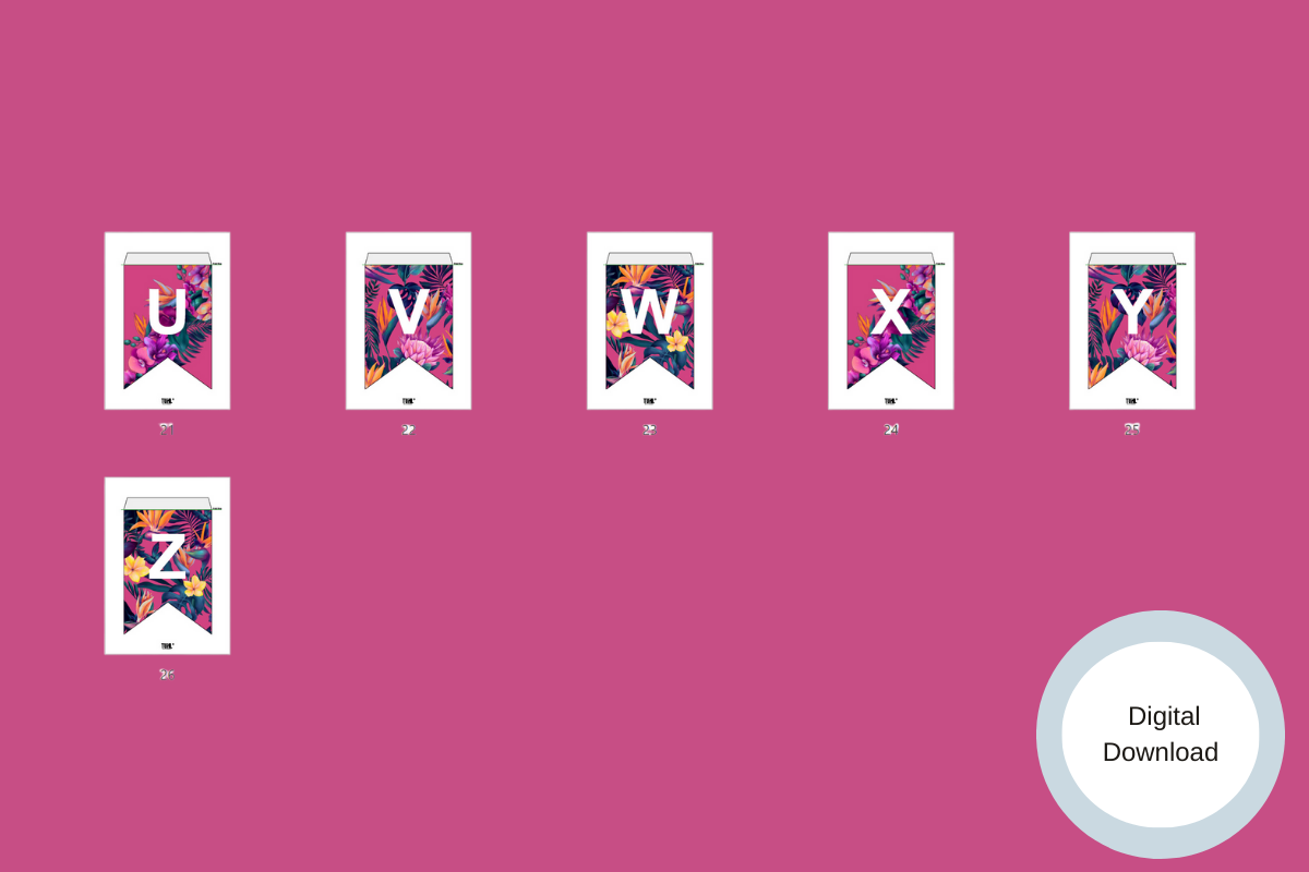 Digital: Tropical Alphabet Bunting Set (Floral Pink)