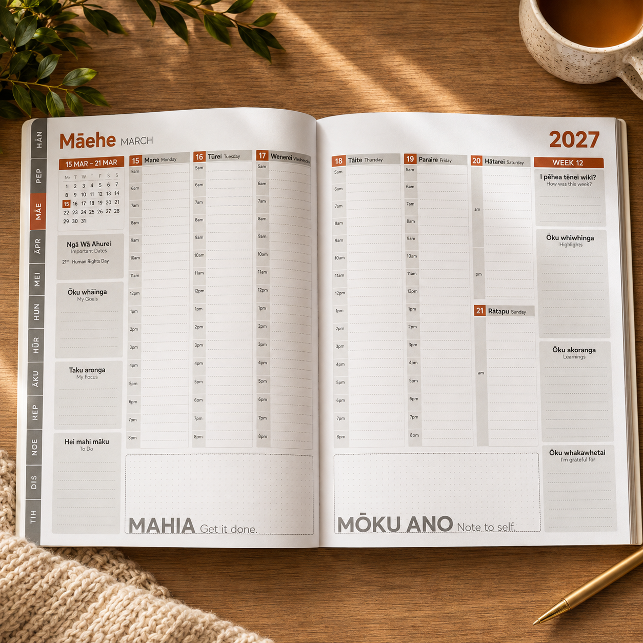 2027 Mahere ā Wiki | Weekly Planner Premium
