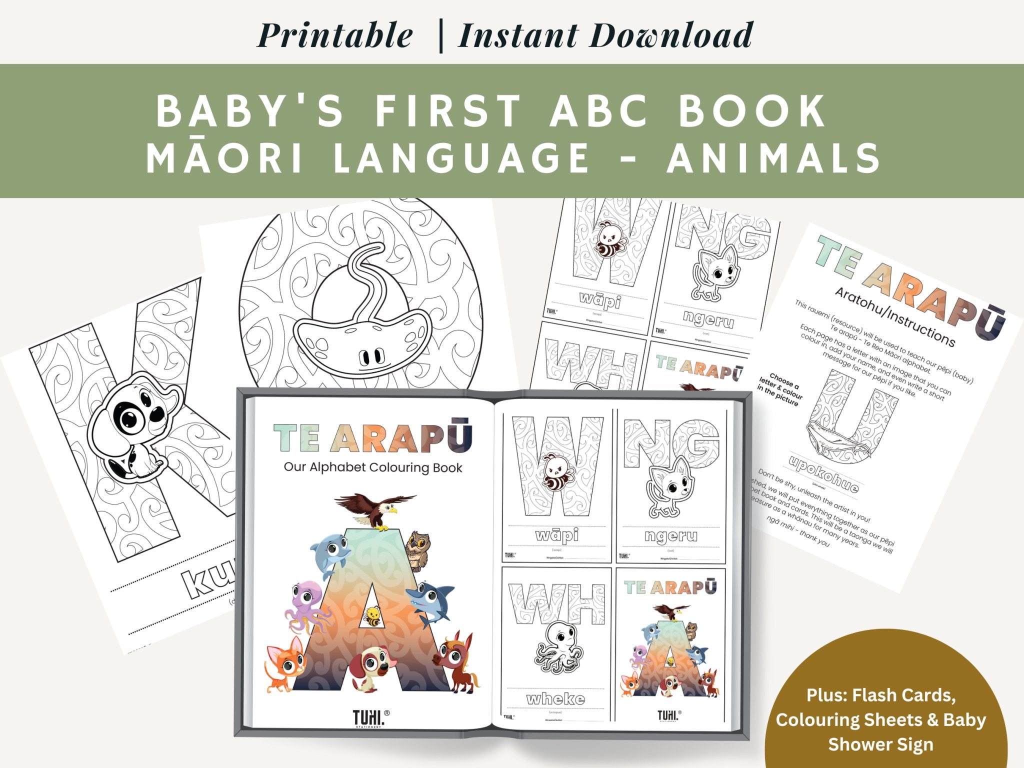 Baby's First Arapū Māori Book - Digital Activity Set (Animals Design) - Tuhi Stationery Ltd