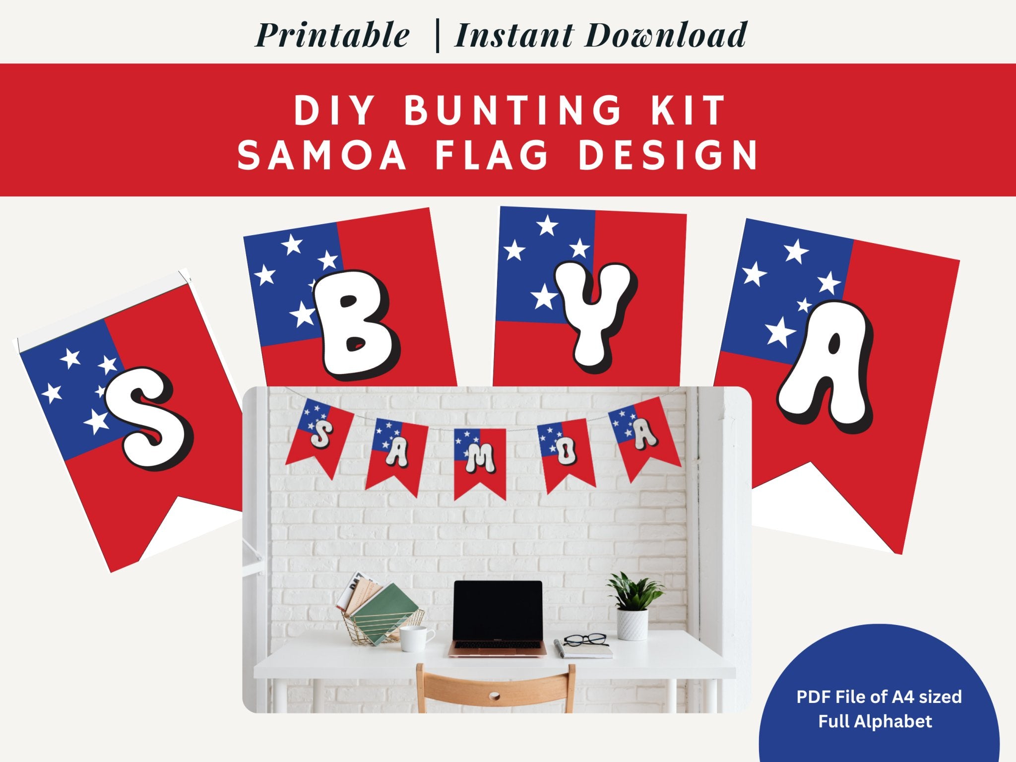 DIY Buntings: Samoan Flag Themed Alphabet - Tuhi Stationery Ltd